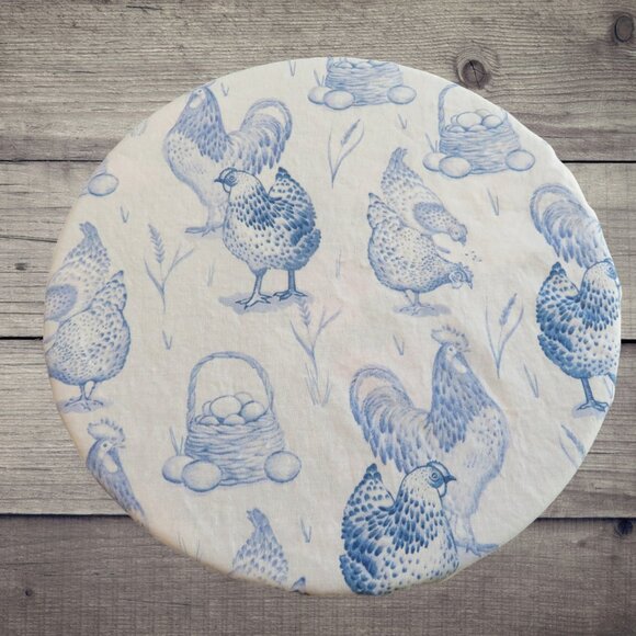 Cotton Bowl Cover Chickens and Cottage Rose Reversible Cotton Mixer Bowl Cover - Picture 3 of 6